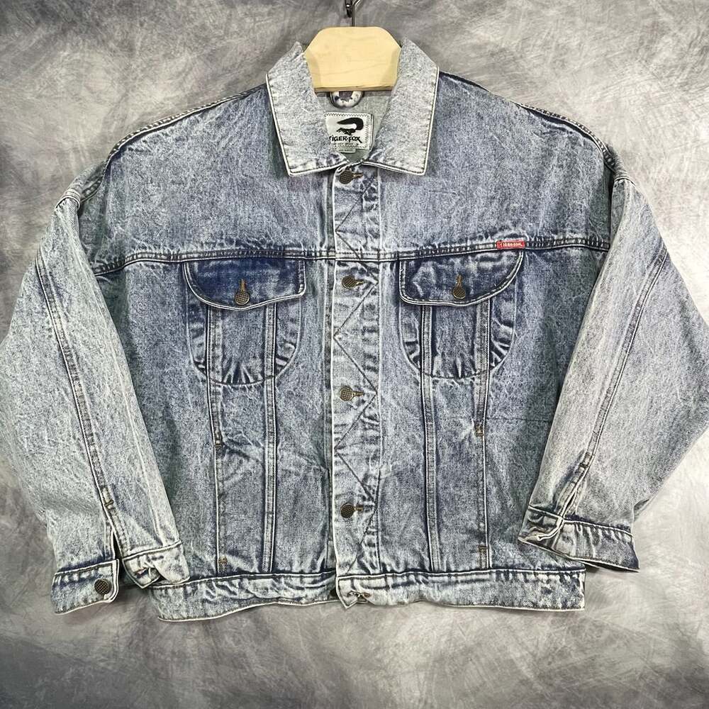 Tiger-Fox Vintage Denim Jacket Size M Acid Wash 100% Cotton